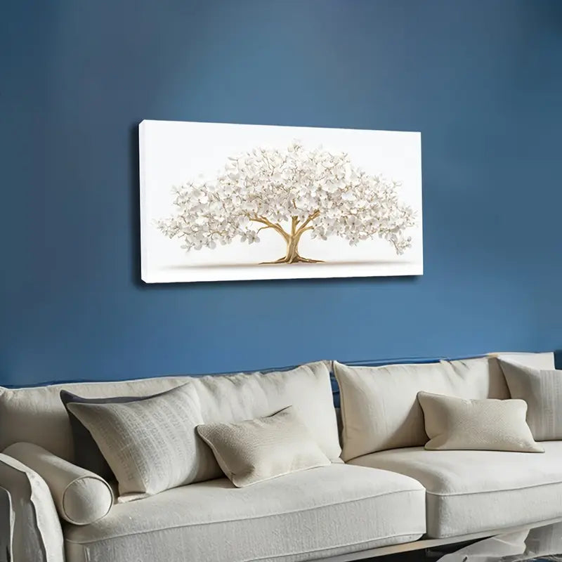 Golden Root And White Petals Wall Art Canvas Office Home Room Framed 120x60cm