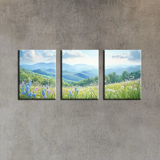 3pcs Watercolor Sky and Wildflowers Beauty Metal Print Ready to Hang Art