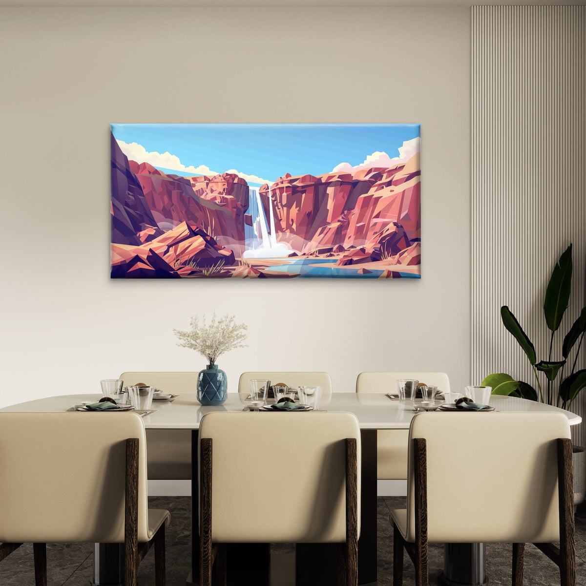 Waterfall Mountains Background Wall Art Canvas Office Home Room Framed 80x45cm