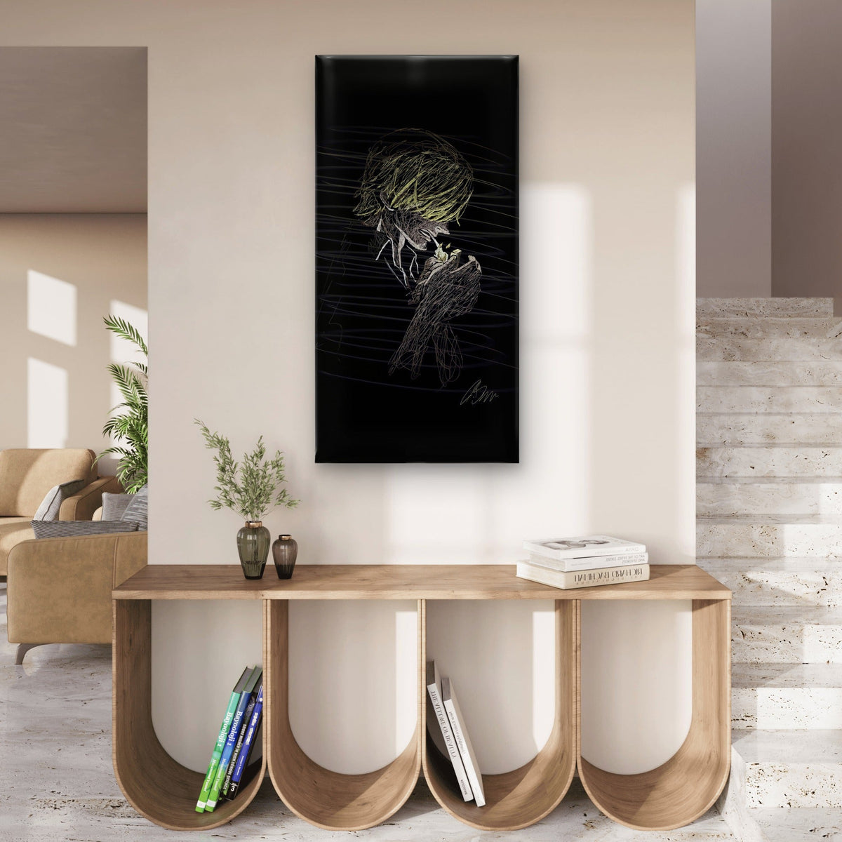 Golden Haired Man Lighting Wall Art Canvas Office Home Room Framed 120x60cm