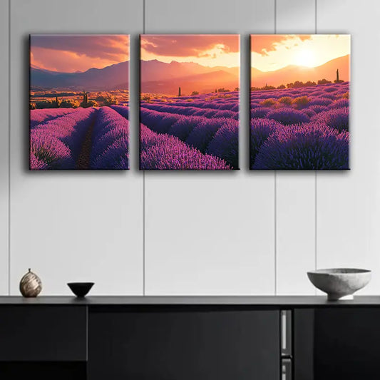 3pcs Lavender Fields in Provence Metal Print Ready to Hang Art