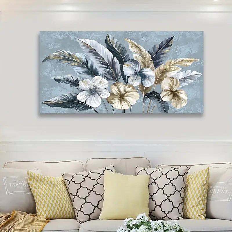 Tropical Botanical White and Yellow Floral Wall Art canvas office home room framed 120x60cm