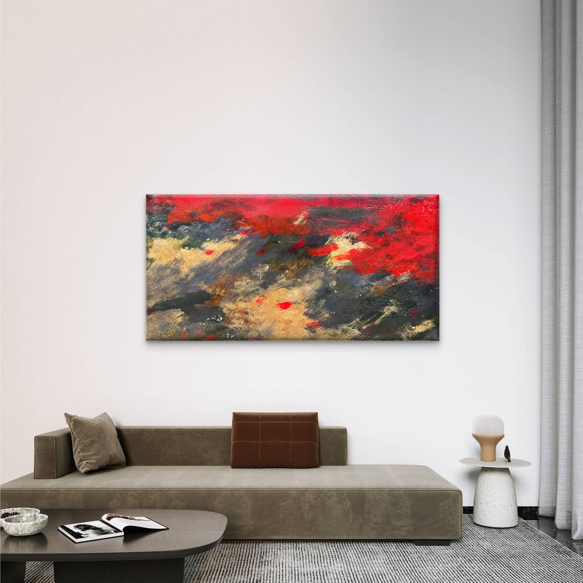 Red Black Gold Abstract Paint Wall Art Canvas Office Home Room Framed 120x60cm