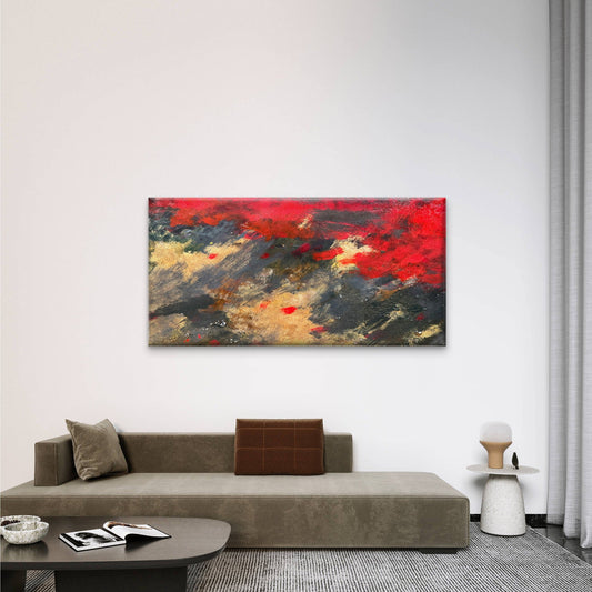 Red Black Gold Abstract Paint Wall Art Canvas Office Home Room Framed 80x45cm