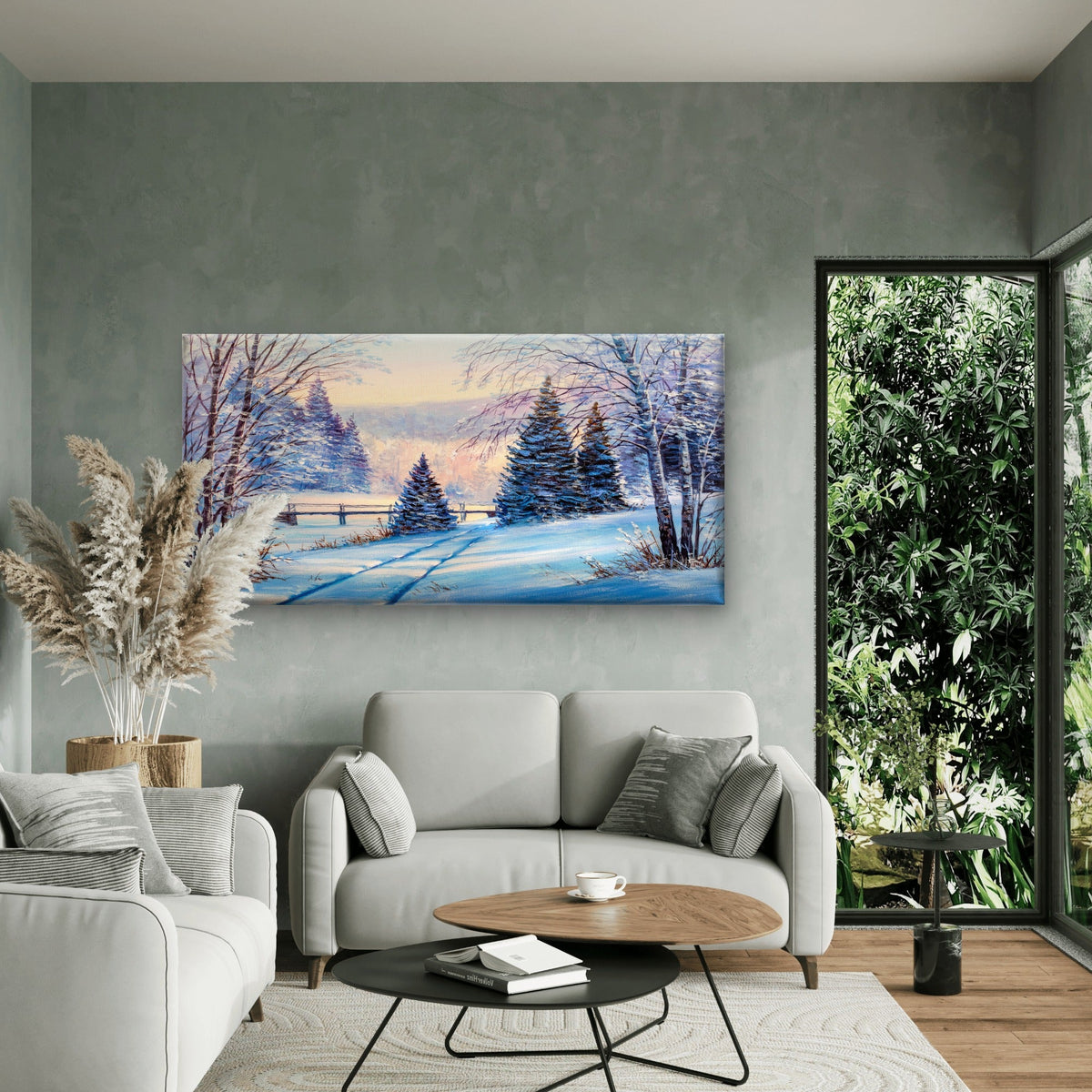Winter Snowy Pine Tree Path Wall Art Canvas Office Home Framed 80x45cm