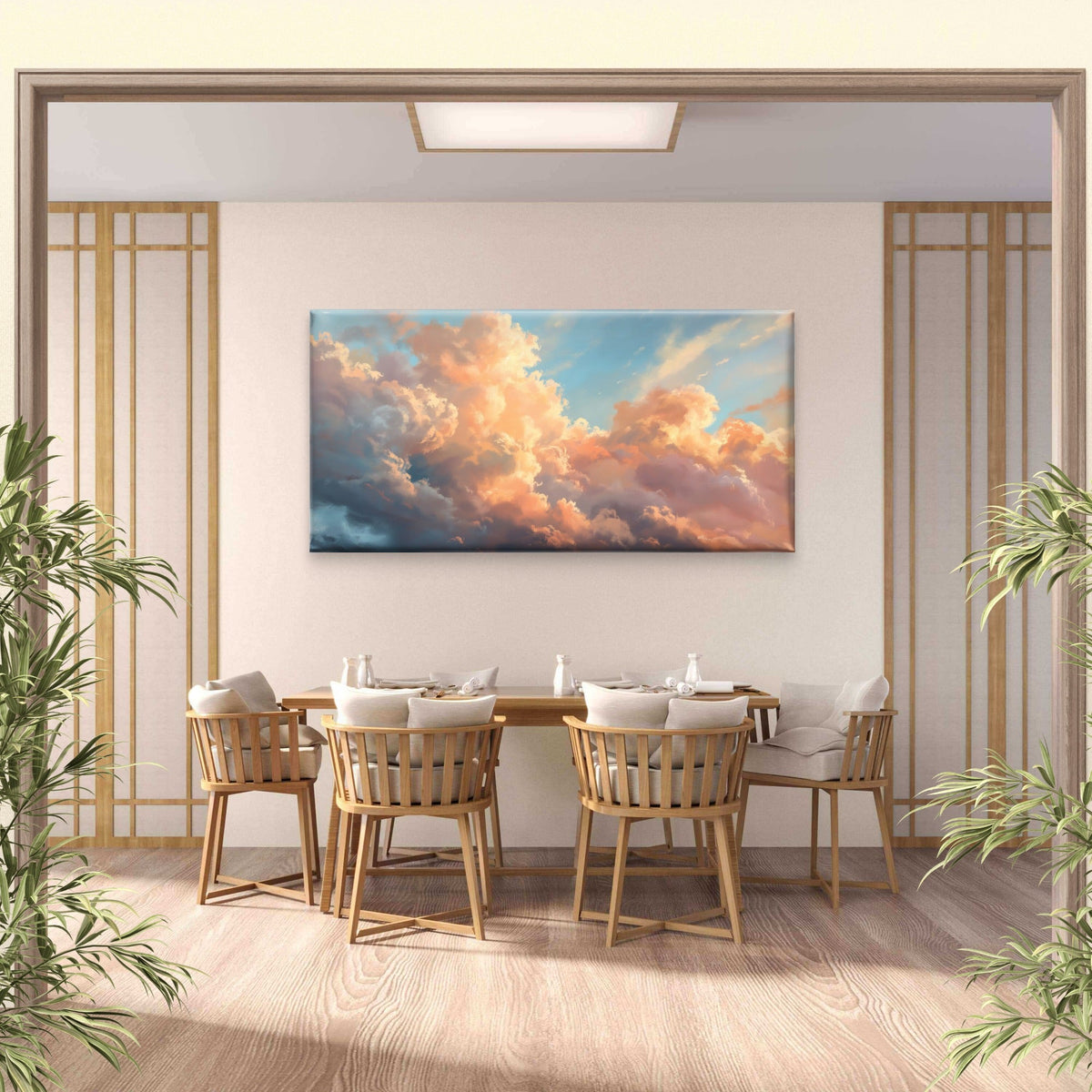 Golden Pastel Pink Cloud Sunbeam Sky Wall Art Canvas Office Home Framed 120x60cm