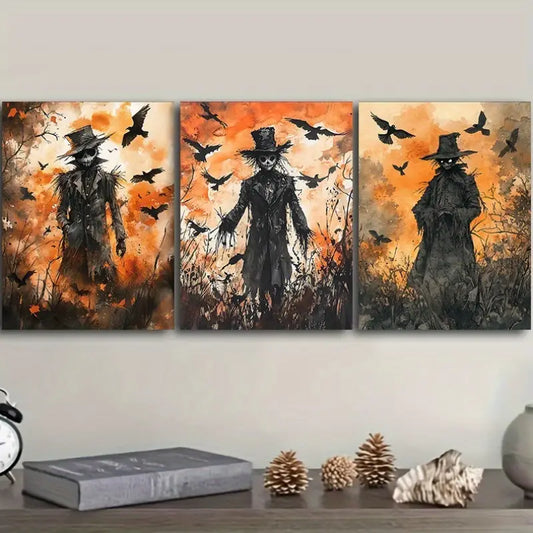 3pcs Scarecrow Themed Metal Print Ready to Hang Art