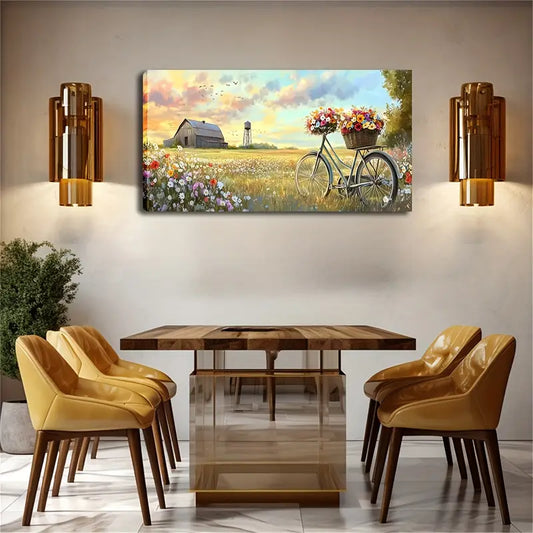 A Bicycle Carrying A Flower Basket Wall Art Canvas Office Home Room Framed 120x60cm