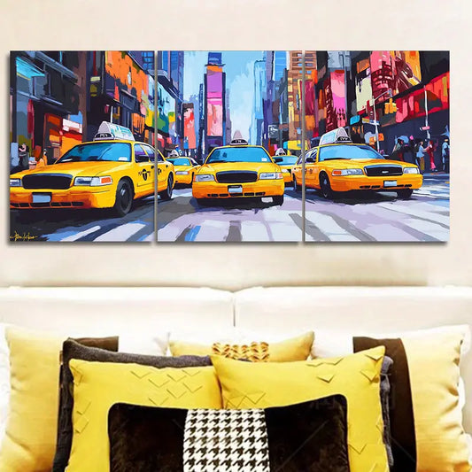 3pcs Urban Cabs in Cityscape Metal Print Ready to Hang Art