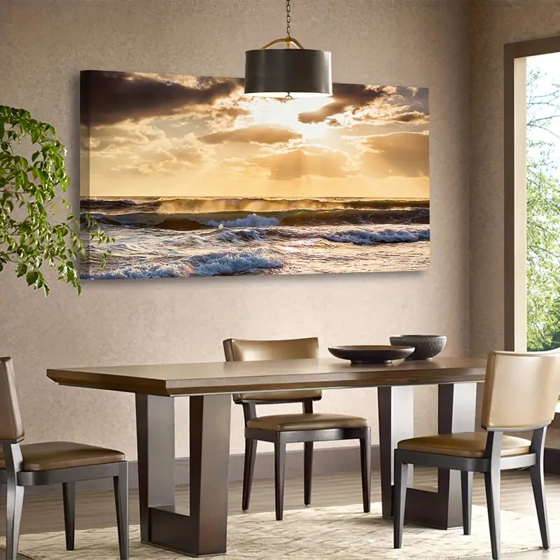 Sunset Ocean Glow Sea Scene Wall Art canvas office home room framed 120x60cm