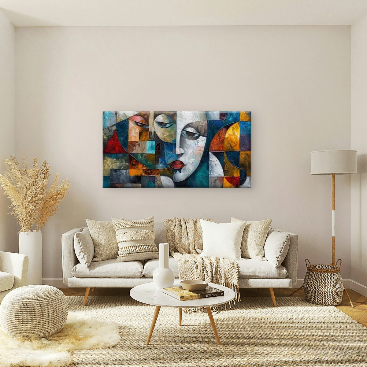 Abstract Vibrant Faces Wall Art Canvas Office Home Room Framed 80x45cm
