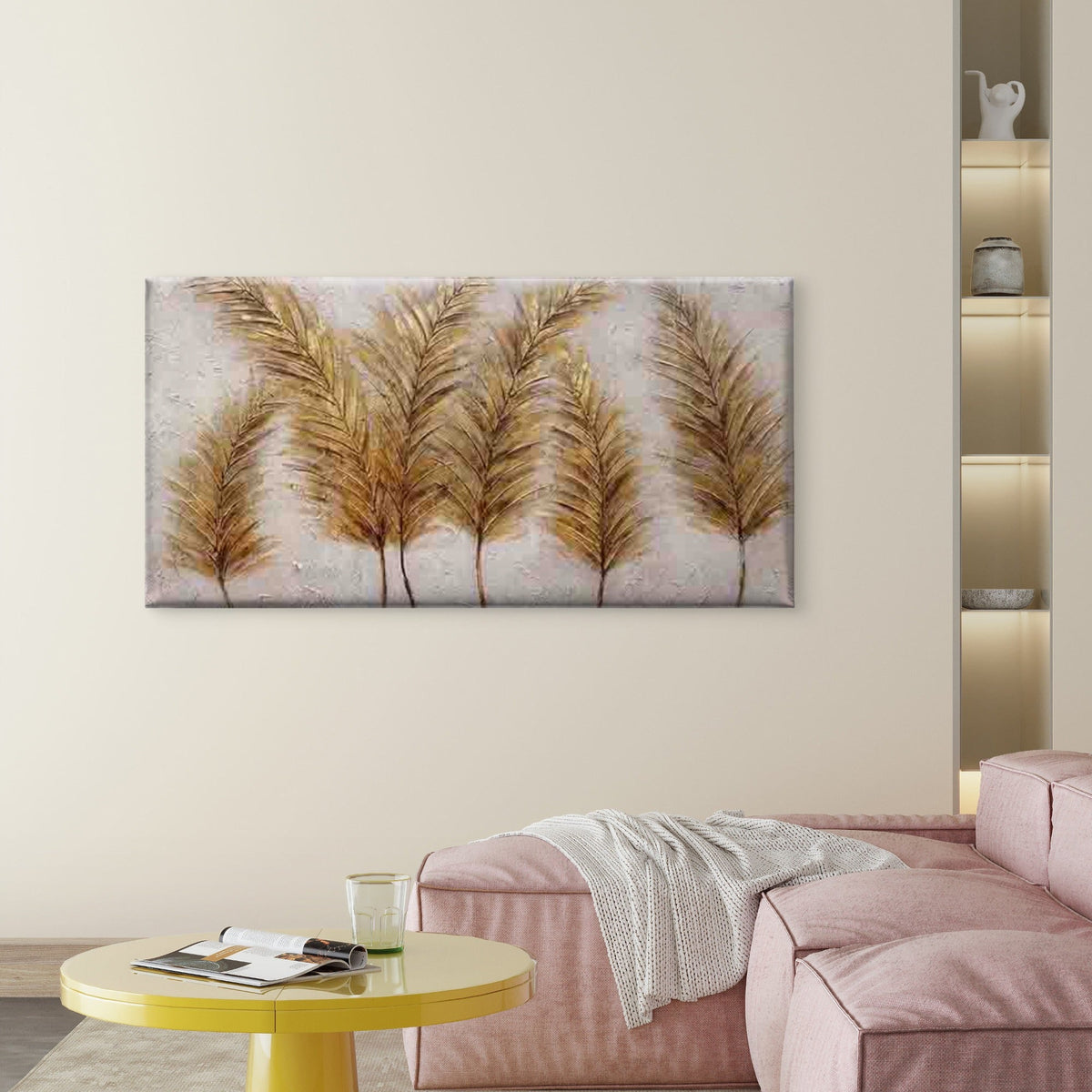 Featuring Golden Palm Fronds Wall Art Canvas Office Home Room Framed 120x60cm