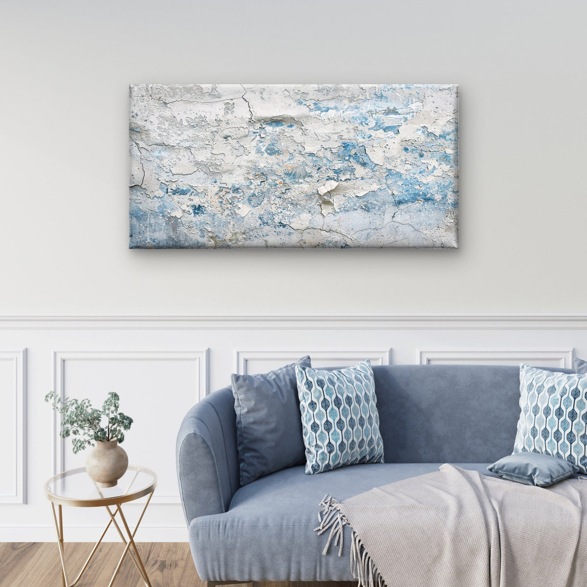 Rustic Peeling Blue Paint Wall Art Canvas Office Home Room Framed 120x60cm