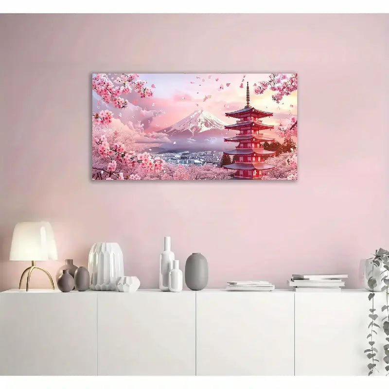 Cherry Blossom Mount Fuji Wall Art canvas office home room framed 120x60cm