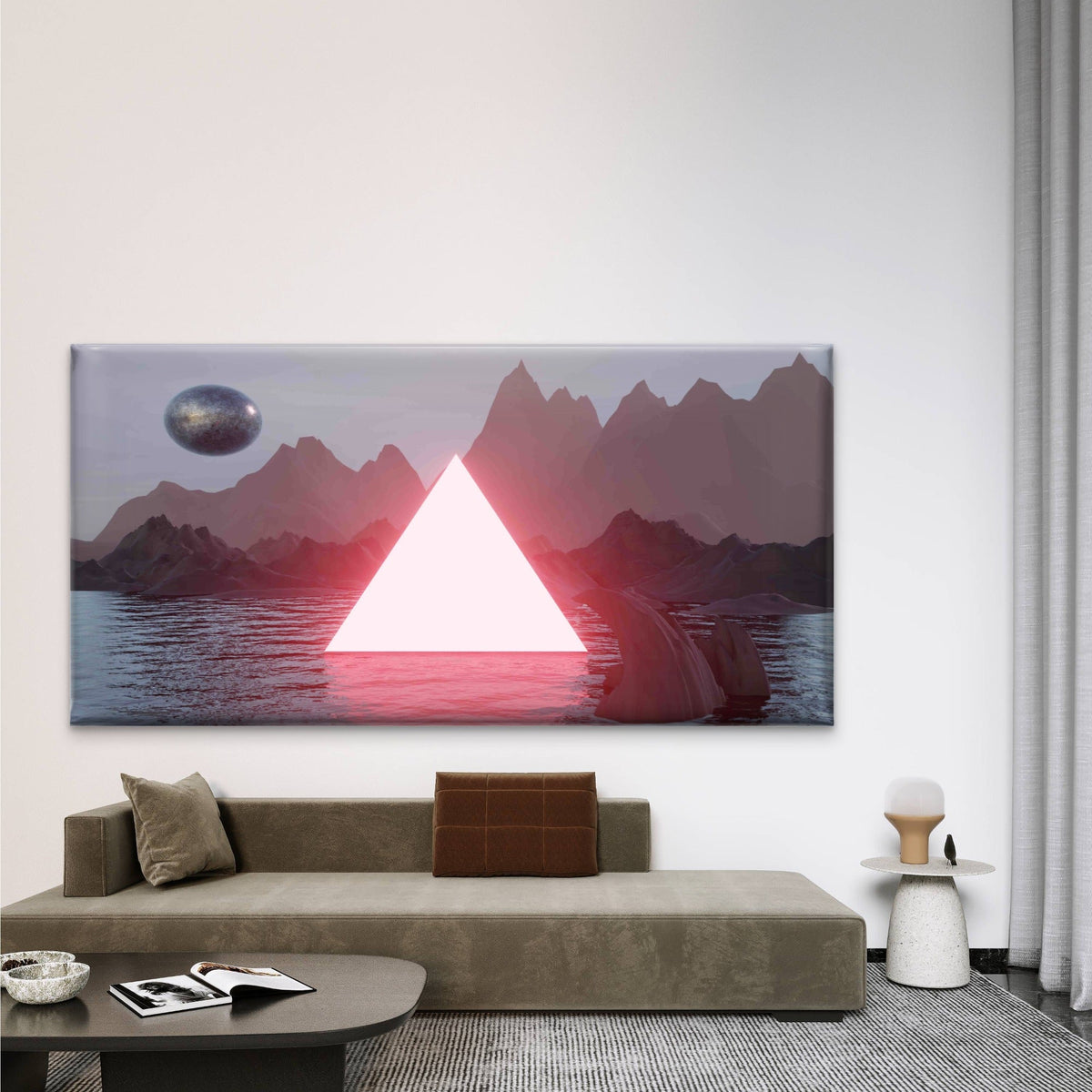 Neon Triangle Mountains Wall Art Canvas Office Home Room Framed 80x45cm