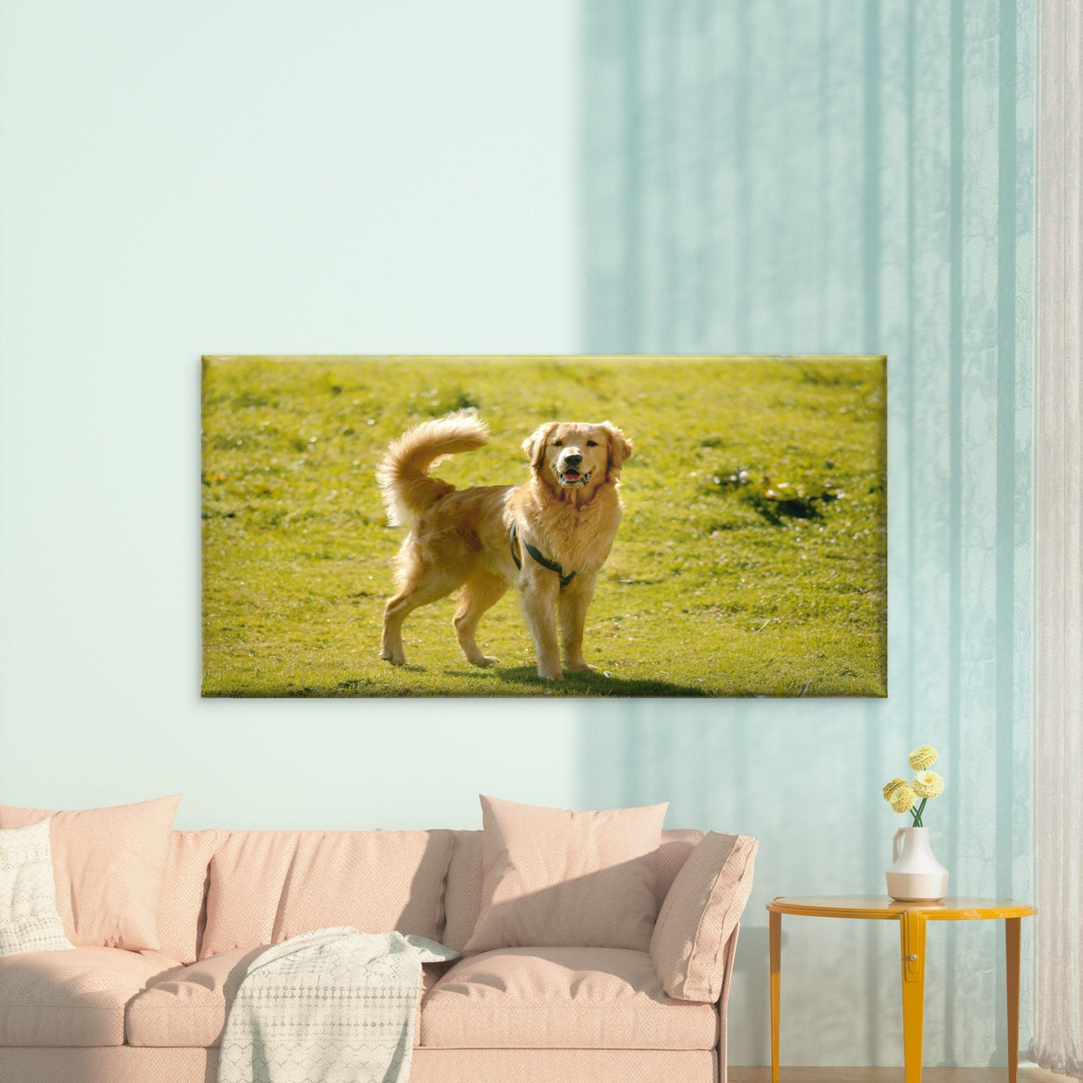 Golden Retriever In Field Wall Art Canvas Office Home Room Framed 120x60cm