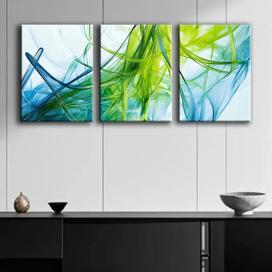 3pcs Green Digital Art Metal Print Ready to Hang Art