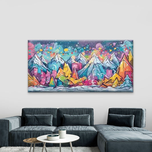 Snowy Mountain Cityscape Wall Art Canvas Office Home Room Framed 80x45cm