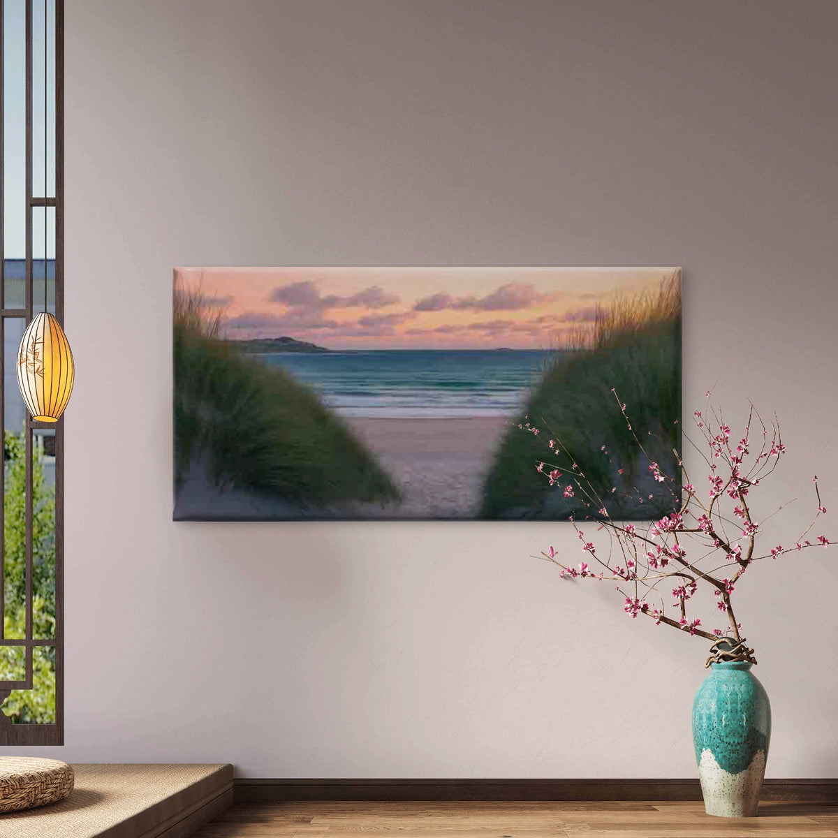 Sunset Beach Scene with Dunes Wall Art Canvas Office Home Room Framed 120x60cm