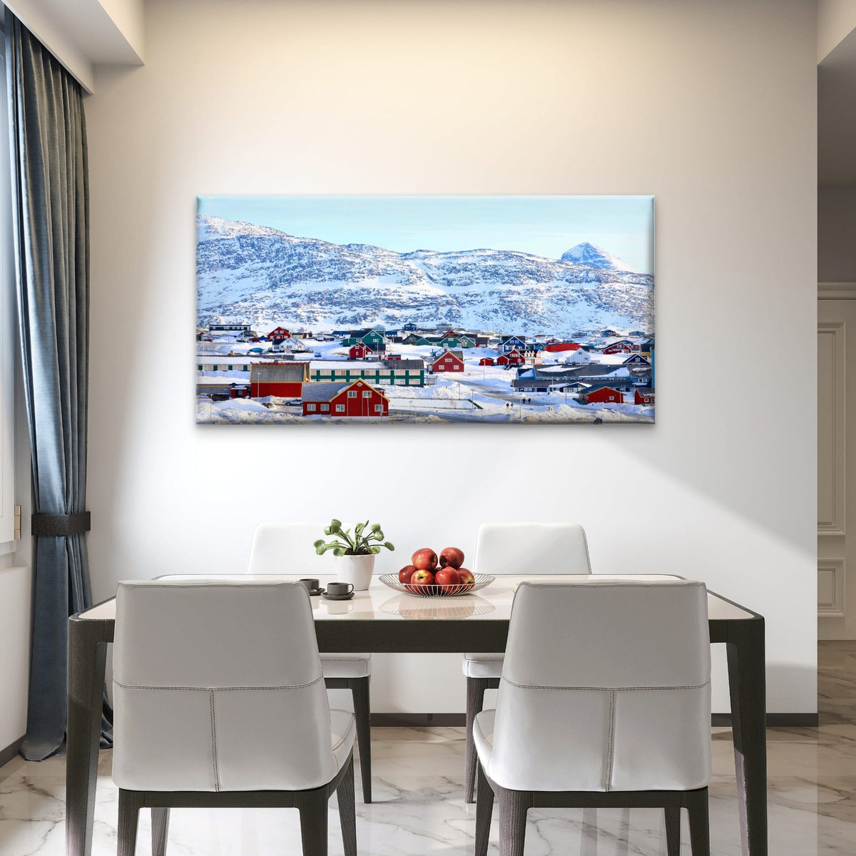 Colorful Houses in Snowy Hills Wall Art Canvas Office Home Room Framed 80x45cm