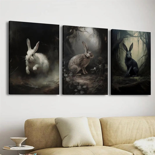 3pcs Dark Preppy Rabbit & Forest Animal Metal Print Ready to Hang Art