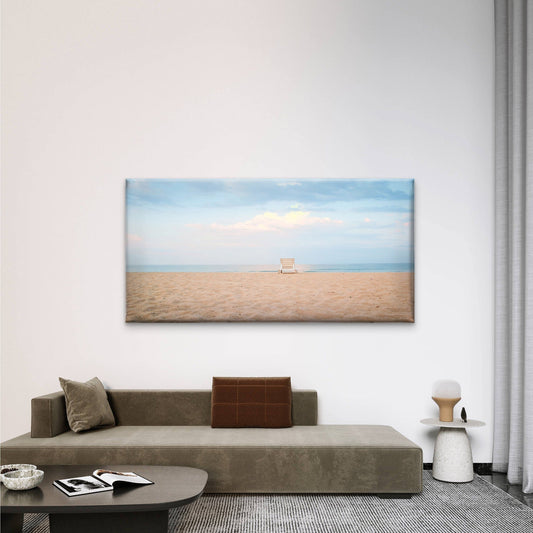 Coastal Beach Chair Ocean Wall Art Canvas Office Home Room Framed 80x45cm