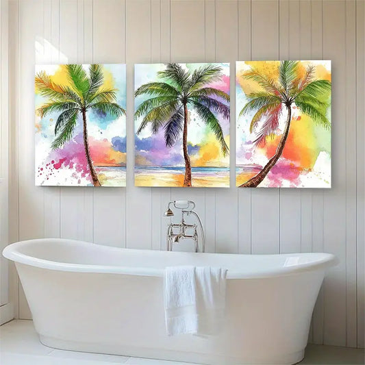 3pcs Sunset Beach and Vibrant Ocean View Metal Print Ready to Hang Art