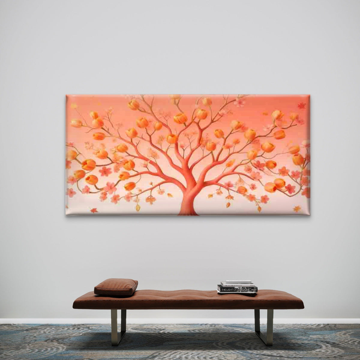 Orange Blossom Tree Wall Art Canvas Office Home Room Framed 80x45cm