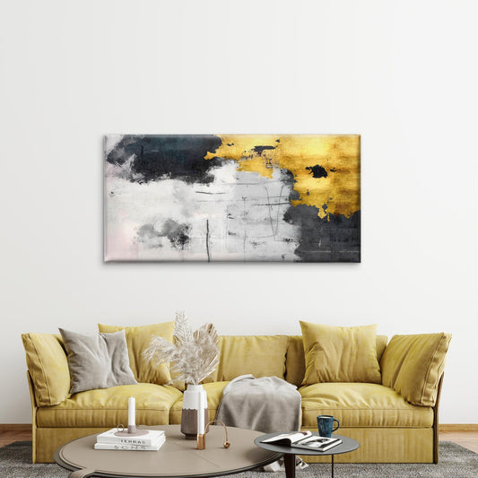 Luxury Abstract Grunge Golden Block Wall Art Canvas Office Home Framed 80x45cm