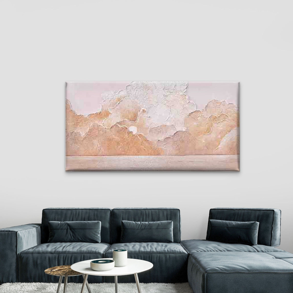 Pastel Clouds Painting in Soft Wall Art Canvas Office Home Room Framed 80x45cm