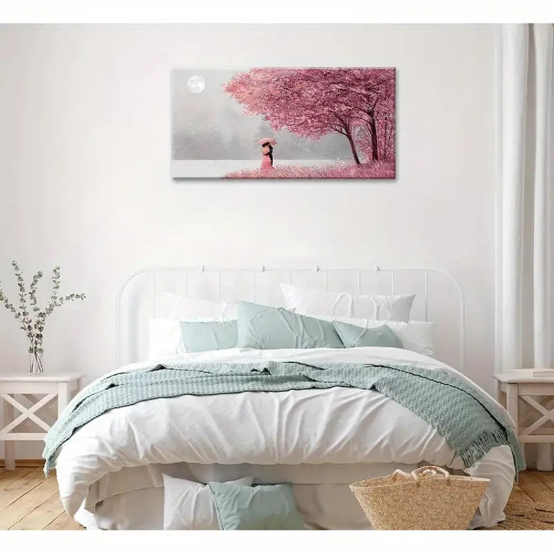 Pink Tree Romantic Couple Natural Scenery Wall Art canvas office home room framed 120x60cm