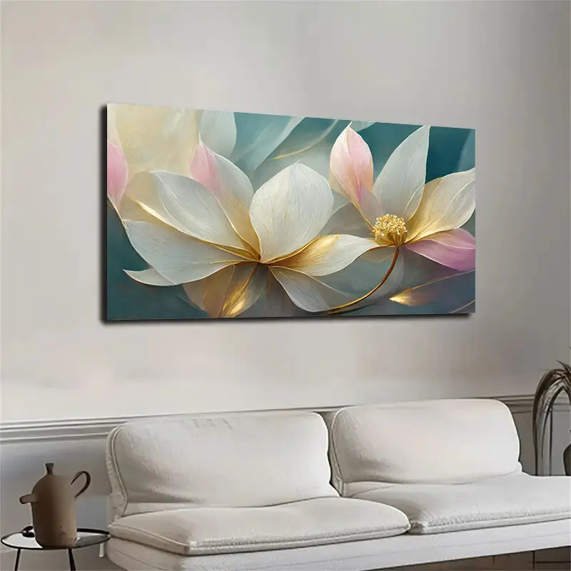 Modern Abstract Floral White and Pink Wall Art wall canvas office home room framed 120x60cm