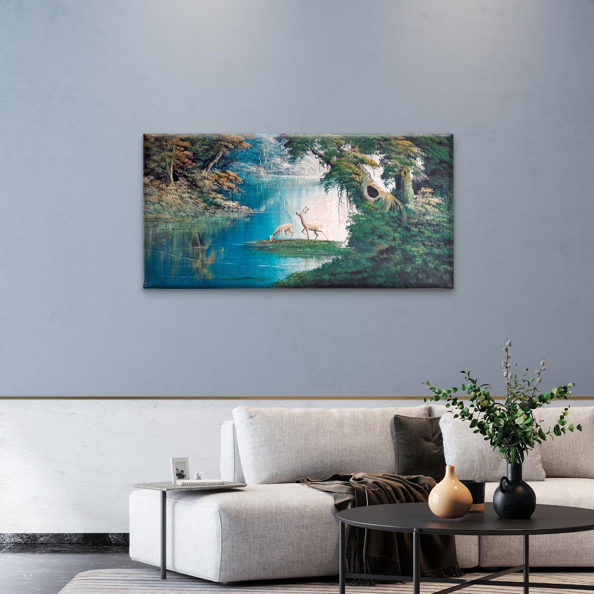 Vintage Oil Painting Nature Woods Wall Art Canvas Office Home Room Framed 120x60cm