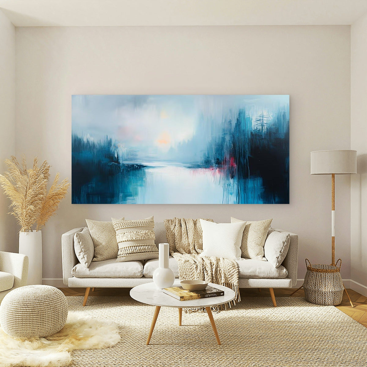 Blue Abstract Painting Wall Art Canvas Office Home Room Framed 120x60cm
