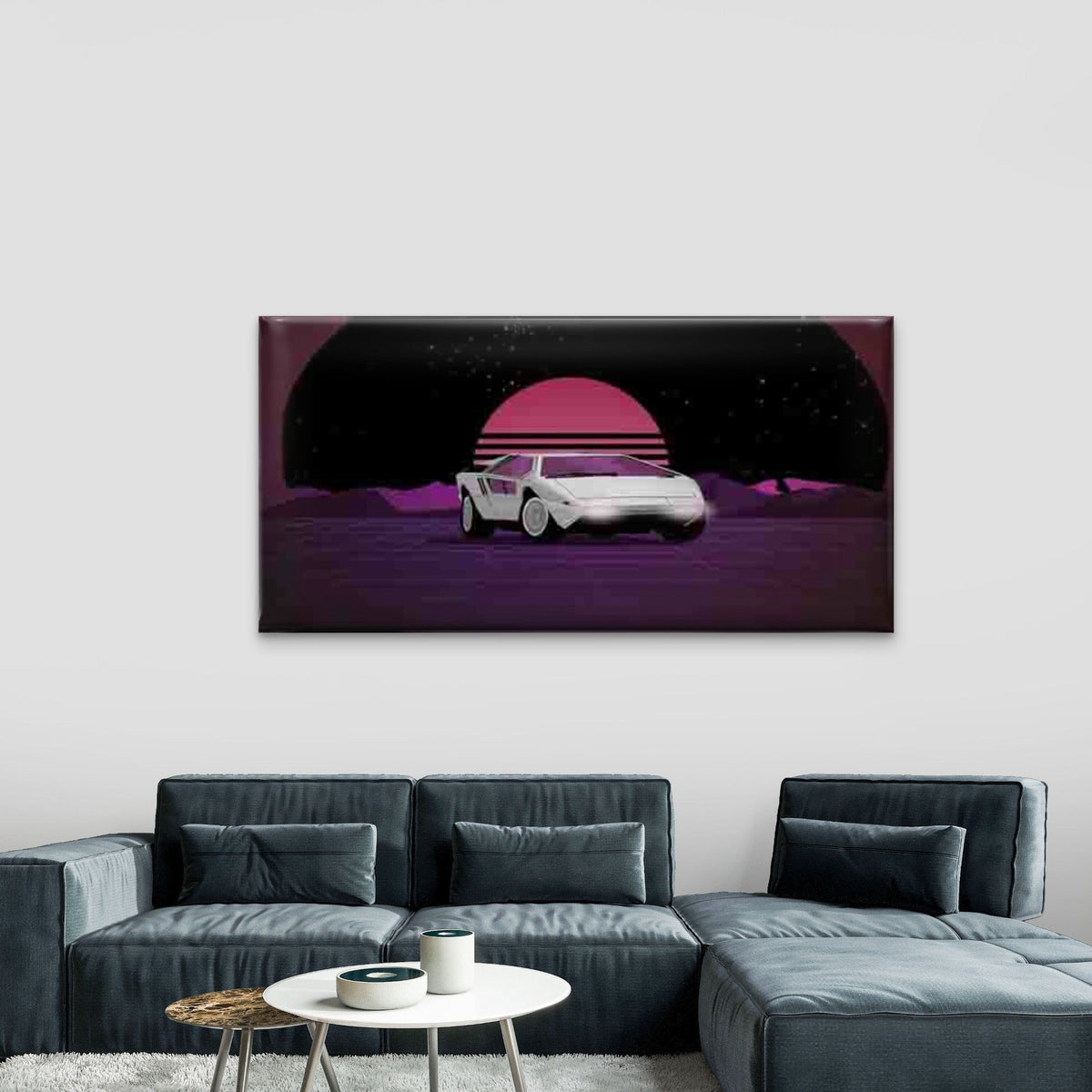 Retro Futuristic Sports Car Wall Art Canvas Office Home Room Framed 80x45cm