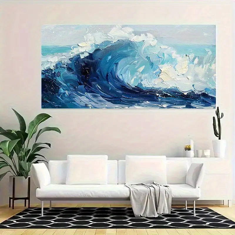Modern Abstract Blue Wave Wall Art wall canvas office home room framed 120x60cm