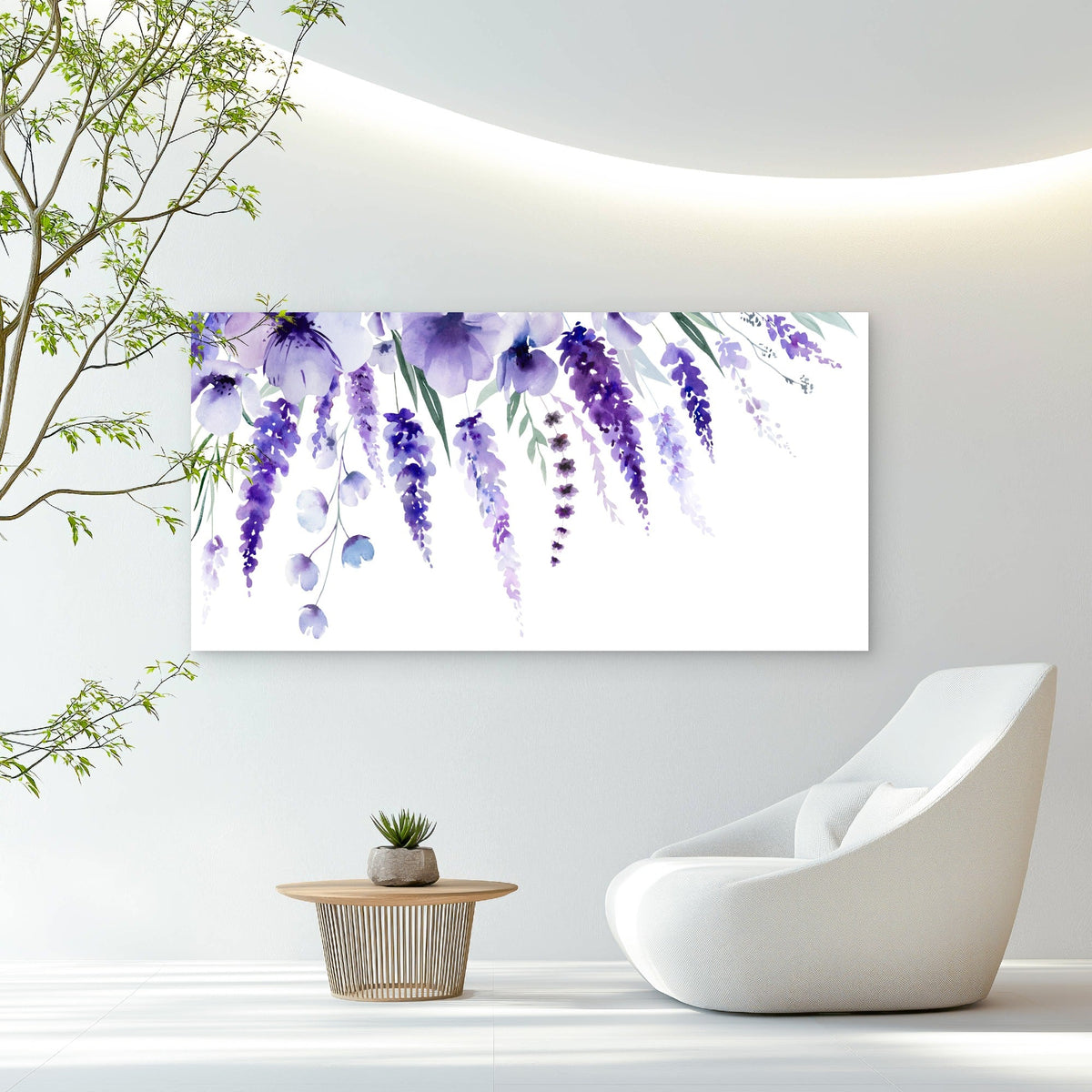Lavender Watercolor Floral Art Wall Art Canvas Office Home Room Framed 120x60cm