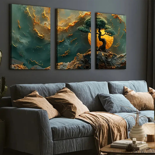 3pcs Abstract Art Style Trees And Mountains Art Smooth Wall Art Set Canvas Framed 40x60cm - High Quality Print 100% Australian Made Wall Canvas Ready to Hang
