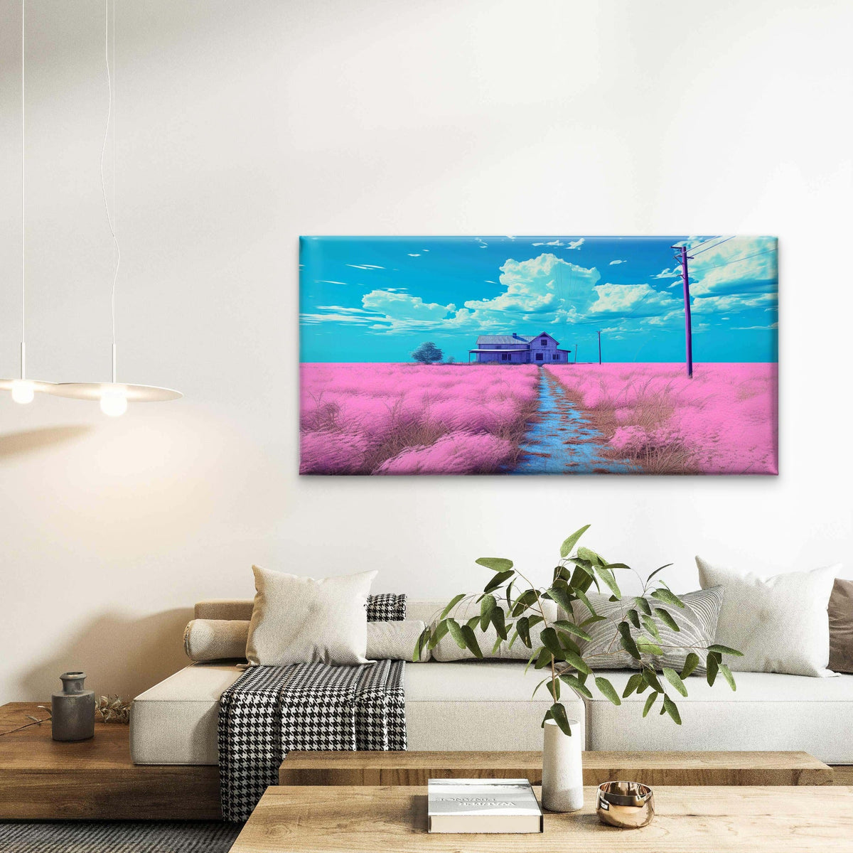 The Isolated Pink Farmstead Wall Art Canvas Office Home Room Framed 80x45cm