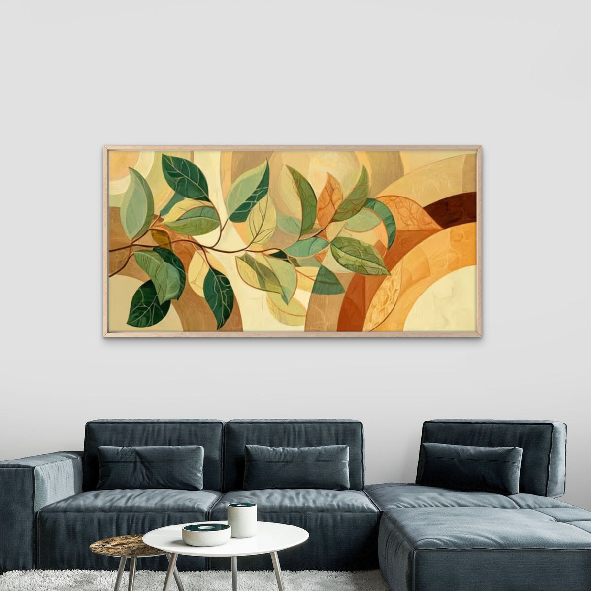 Warm Tones Leafy Decor Wall Art Canvas Office Home Room Framed 120x60cm