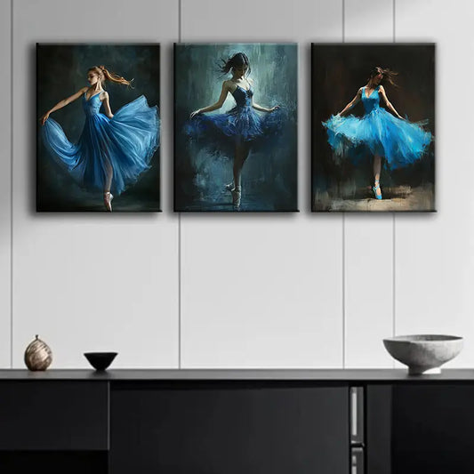 3pcs Blue Ballet Metal Print Ready to Hang Art