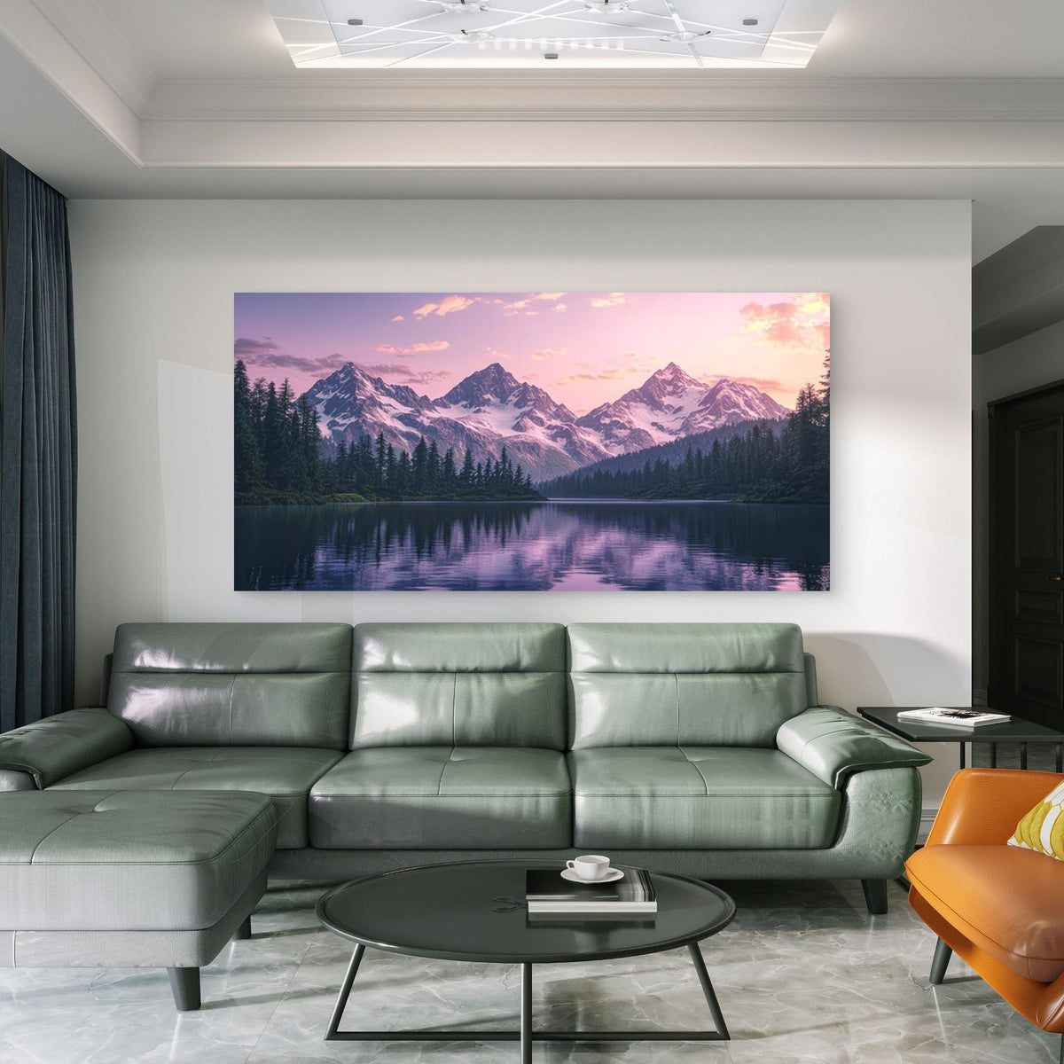 Mountain Lake at Sunset Wall Art Canvas Office Home Room Framed 80x45cm