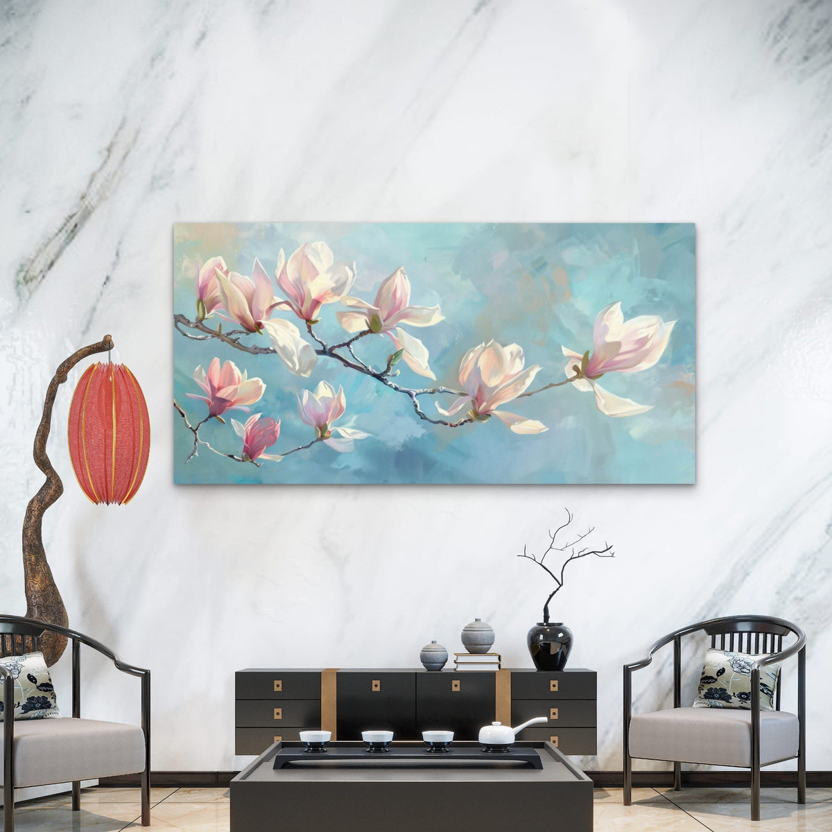 Spring Morning Floral Haze Wall Art Canvas Office Home Room Framed 80x45cm