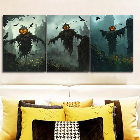 3pcs The Scarecrow Surrounded by Crows Metal Print Ready to Hang Art