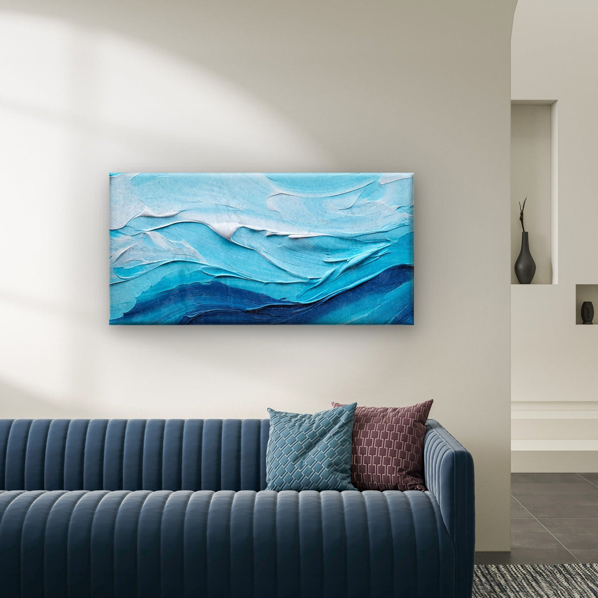 Abstract Blue Sea Surf Wave Wall Art Canvas Office Home Room Framed 120x60cm