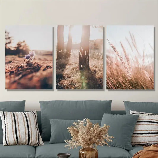 3pcs Blush Toned Botanical & Wildflower Photography Metal Print Ready to Hang Art