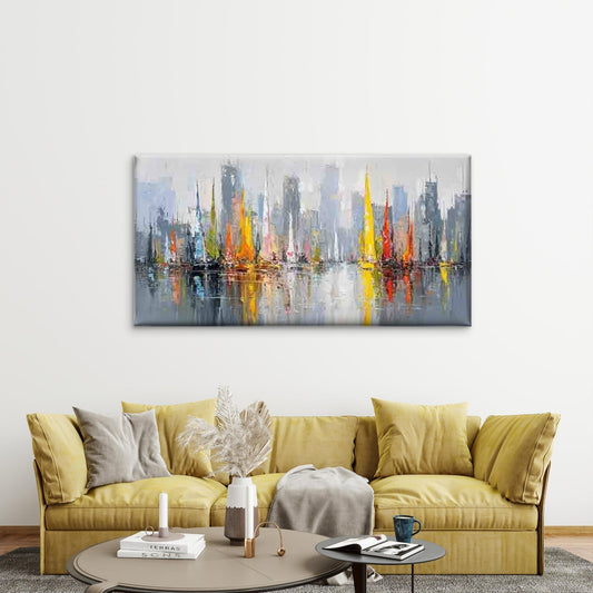City Skyline with Sailboats Wall Art Canvas Office Home Room Framed 80x45cm