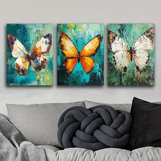 3pcs Butterfly Painting Metal Print Ready to Hang Art