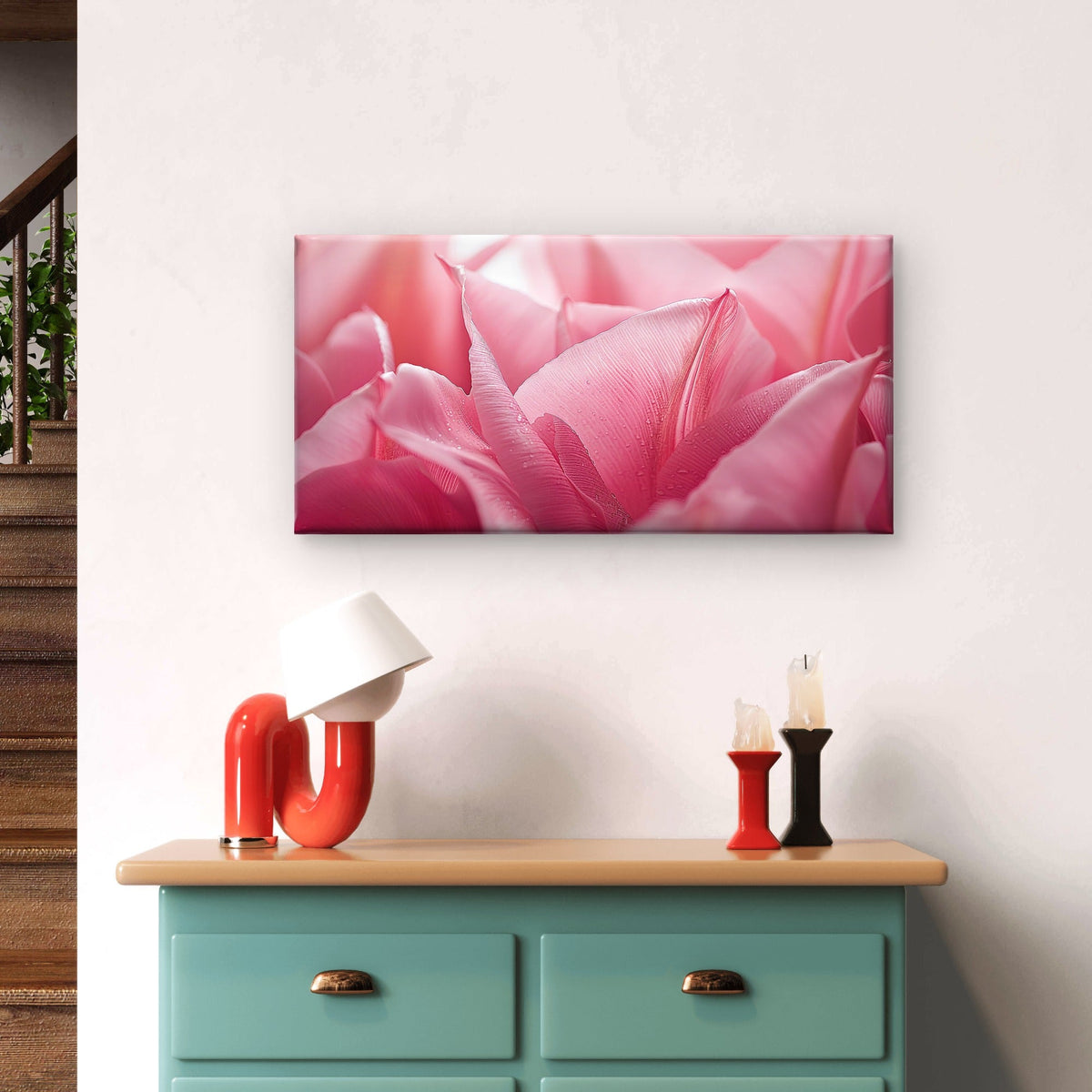 Macro Pink Tulip Petals Wall Art Canvas Office Home Room Framed 120x60cm