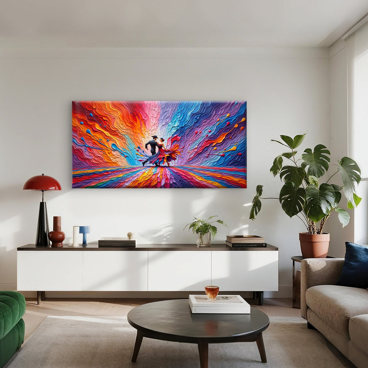 Tango Dancing Couple Abstract Paint Wall Art Canvas Office Home Framed 80x45cm